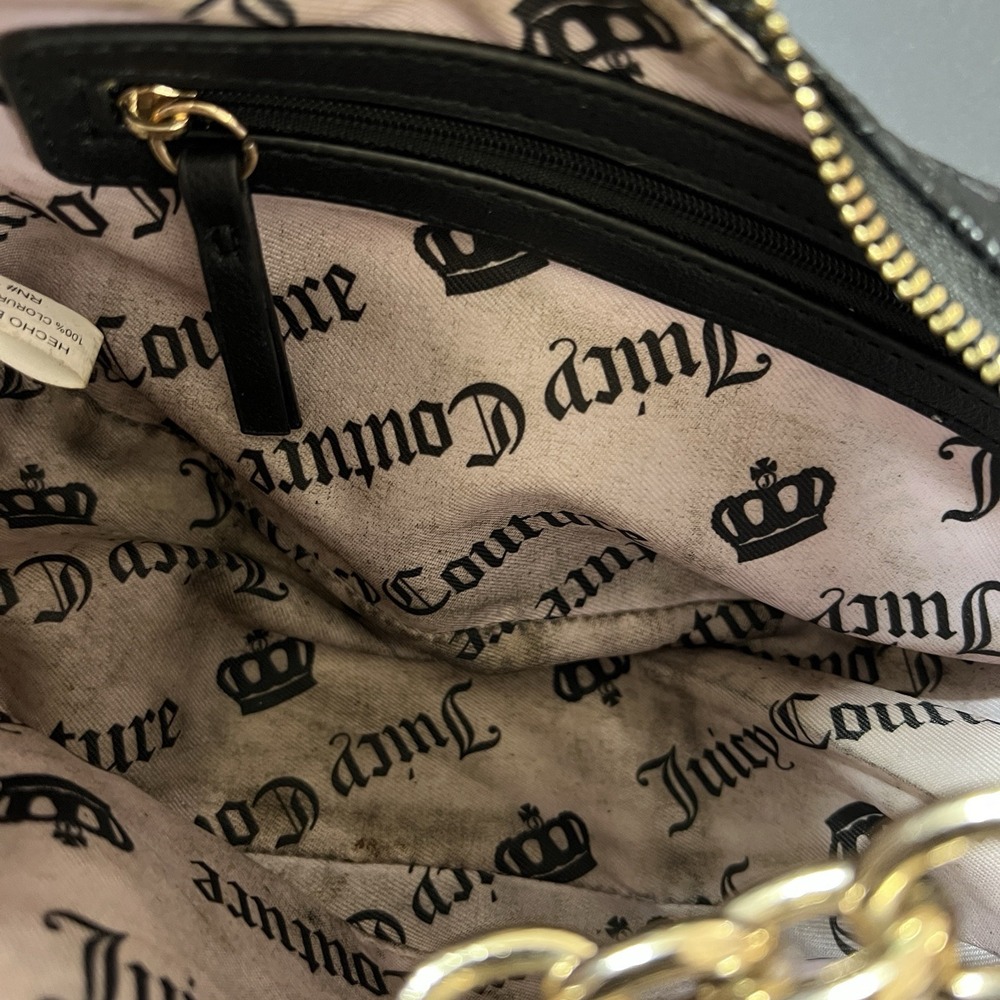 Juicy Couture Black Embossed Logo Chain Strap Hobo Bag Purse Set 2 Piece Y2K - Picture 5 of 5